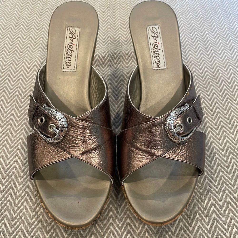 Brighton Woman’s Wedge Metallic Cork  Platform Sandals